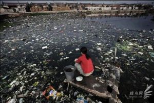 广东省贵屿镇河流、水塘都已被污染，村民们只好在被严重污染的水塘里洗涤2005年11月25日