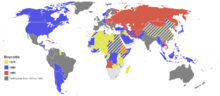 抵制本届奥运会的国家以红色和橘色标示