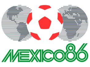 1986年墨西哥世界杯标志，以墨西哥国旗中的红、绿、白三色为主，采用三球相拼的造型。