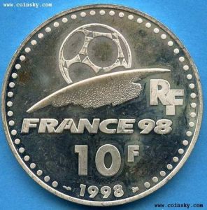 1998年法国世界杯纪念银币背面