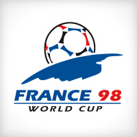 1998年法国世界杯标志，以法国国旗颜色为主要用色。