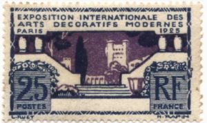 1925年法国发行1套6枚巴黎世博会纪念邮票之一：古堡台阶