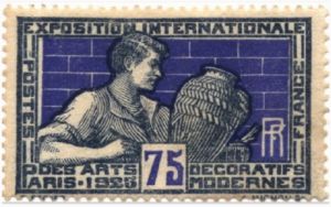 1925年法国发行1套6枚巴黎世博会纪念邮票之一：瓷瓶绘匠