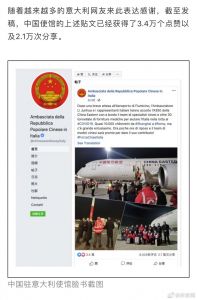 中国驻意大利大使馆脸书截图